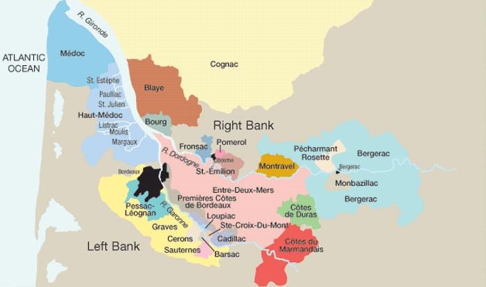 αριστερή όχθη του Bordeaux εμφάνιση χάρτη