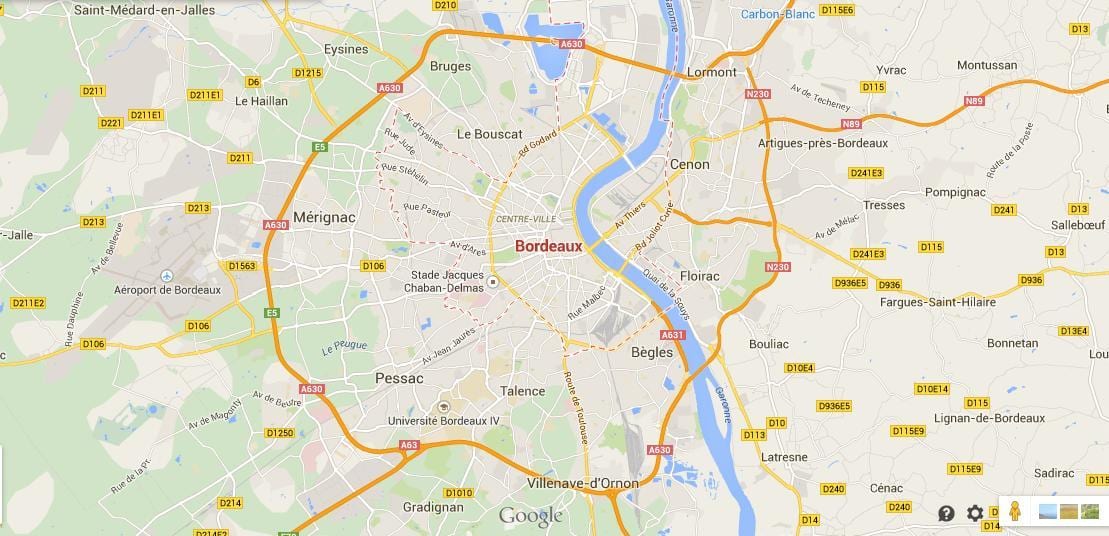 χάρτης περιοχή Bordeaux γαλλίας